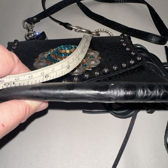 Raviani Fringe Satchel Bag In Black Alligator Embossd Leather Crystal Flower NWT - Picture 10 of 14